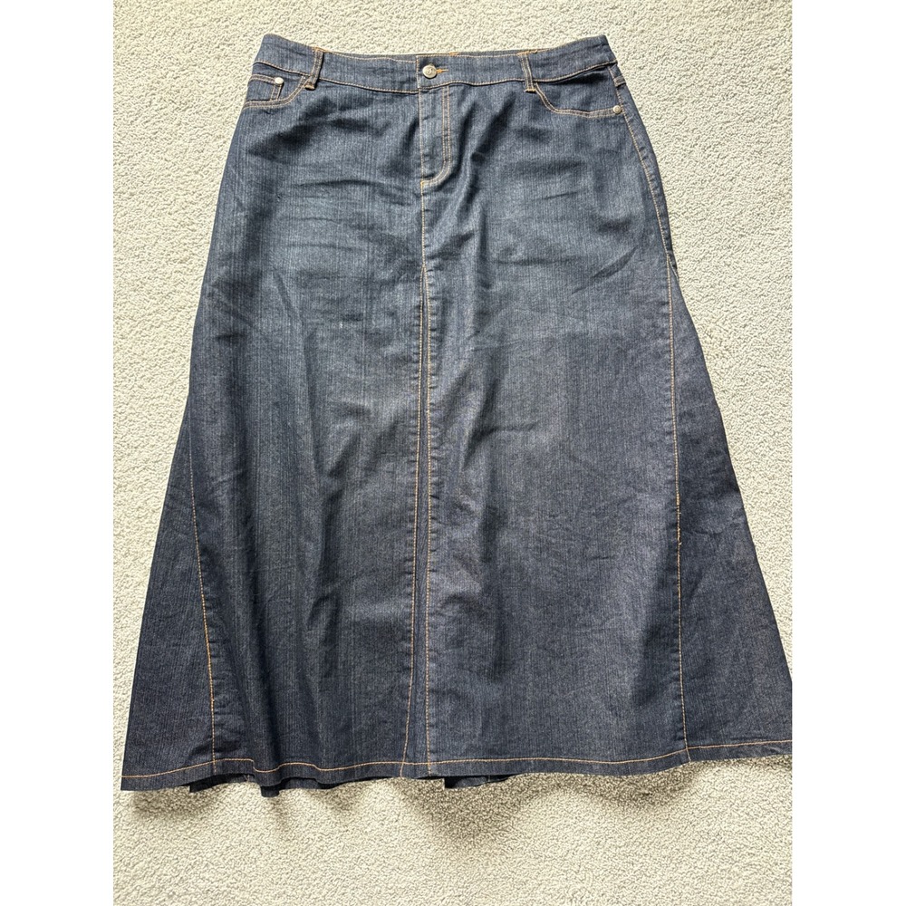 Jamie Nicole Collection Dark Wash Denim Maxi Skirt Size 14 Stretch A-Line Long